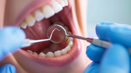 A close-up of a tooth being examined,