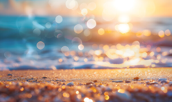 Bokeh sunset light on summer sea beach, Generative AI