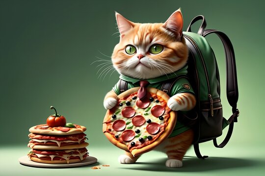pizza delivery man, hardworking cat delivers pizza