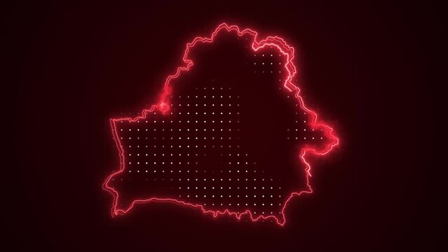 Neon Red Belarus Map Borders Outline Loop Background