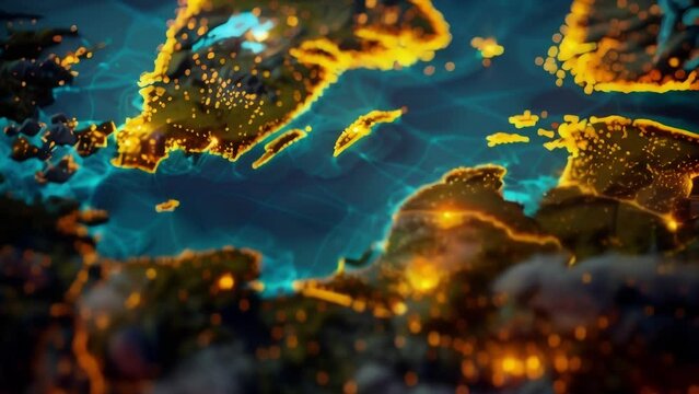 The interactive map animation showcases Earth from space at night, highlighting illuminated cities and natural light patterns across continents.