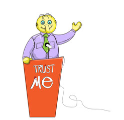 Cartoon funny puppet politician caricature symbol of corruption and layer