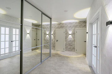 standard room interior apartment. room doors, renovation corridor lobby entrance hall