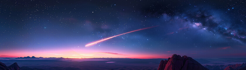 A meteor streaking through the sky, leaving a brilliant trail of light in its wake. - obrazy, fototapety, plakaty