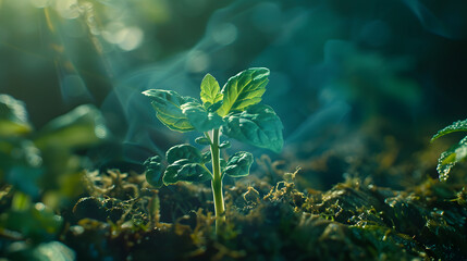 green seedlings sprouting in forest under sunligth,concepts of environment and ecology