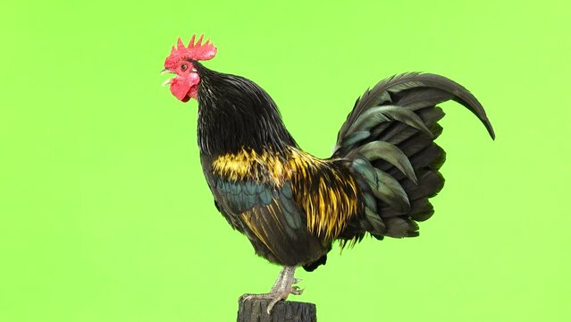 rooster crows on a green screen