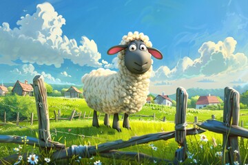 a cartoon sheep in a field