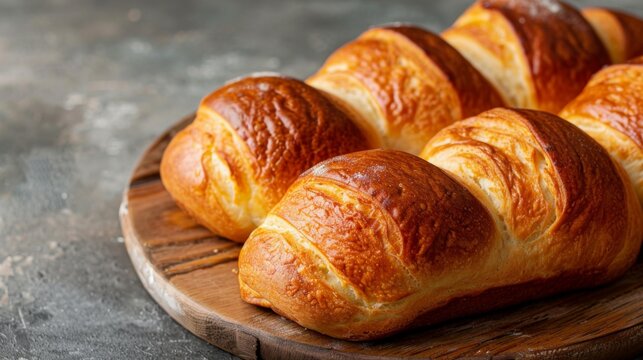 Golden brioche bread with delicious crust perfect for breakfast pastry displays