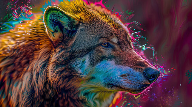 Wolf portrait. Digital painting of a wolf on a colorful background.