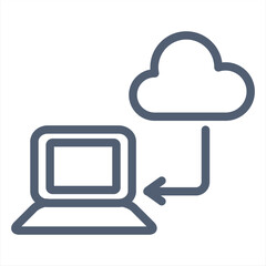 Laptop and upload download icon line vector design, laptop and cloud upload download icon line