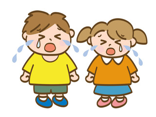 大泣きする男の子と女の子の全身イラスト_小学生低学年_幼児