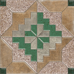Grunge concrete wall with ornaments and prints. Digital tiles design.