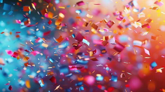 A digital creation depicting confetti throwing paper pieces as a futuristic element of joy and merriment