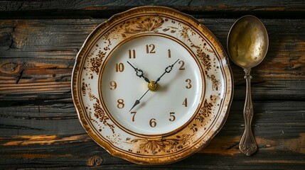 The concept of intermittent fasting by depicting an empty plate next to a clock, symbolizing the practice of eating within specific time frames for better health and weight management