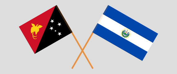 Crossed flags of Papua New Guinea and El Salvador. Official colors. Correct proportion
