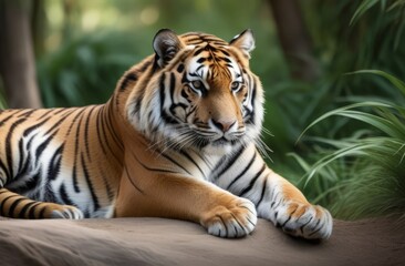 Tiger in natural habitat close up - obrazy, fototapety, plakaty