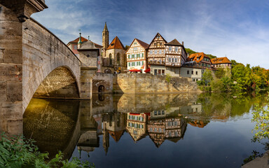 Schwäbisch Hall panoramic view of historic scenic tourist destination landmark medieval town in germany