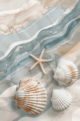 Fototapeta na wymiar Sea shell shapes, boho abstract background