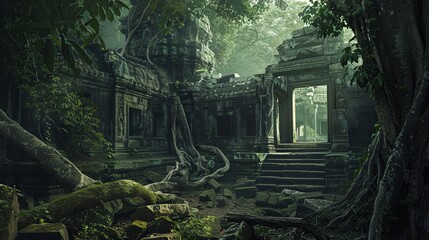 Fototapeta premium The Mysterious Ruins of the Angkor Wat Complex, Standing as Testaments to Time and Nature, Showcasing the Splendor of the Ancient Khmer Civilization