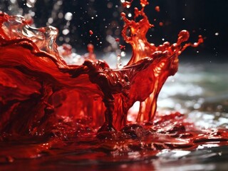 Blood red cloud of ink in the sea. Stunning abstract background. Drops of red ink in water.