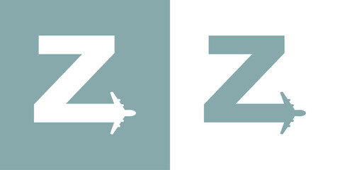 Logo travel. Letra inicial Z con silueta de avión para agencia de viajes - obrazy, fototapety, plakaty