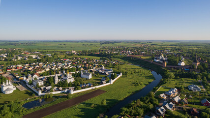 Suzdal, Russia. Aerial shot of the Pokrovsky Monastery in Suzdal in the fall. High quality photo