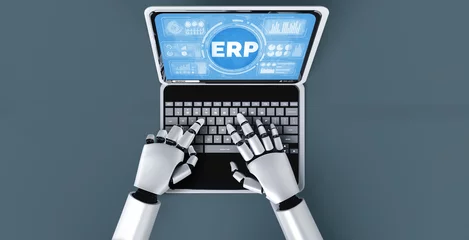 Fotobehang ERP enterprise resource planning software for modish business to plan the marketing strategy © Summit Art Creations
