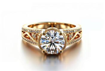gold engagement ring with central diamond and detailed filigree