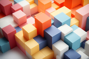 Multicolored blocks in an organized pattern with a depth of field effect.