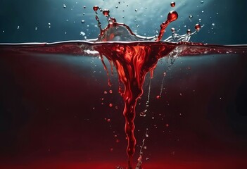 Blood red cloud of ink in the sea. Stunning abstract background. Drops of red ink in water.