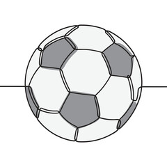 Sports logo soccer ball with a classic design. One line drawing. Continuous line without break.