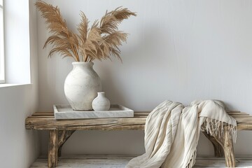 Fototapeta na wymiar White Vase on Wooden Table