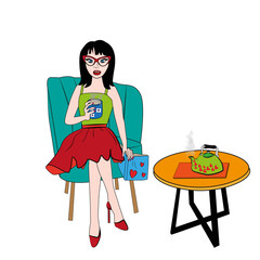 Mujer sentada en sillón tomándose un té. - 775756739