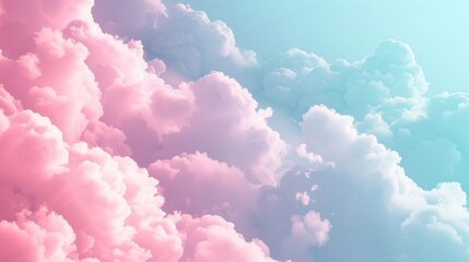 Lots of pink clouds fill the sky with a soft focus background of pastel pink and blue hues