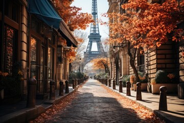 Beautiful Eiffel Tower Viewed in Paris City in Autumn Time