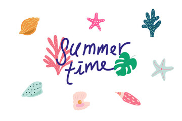 Fototapeta na wymiar Summer time illustration, summer vector icons, sea shell vector icons on a white background, vector coral icons