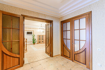 standard room interior apartment. room doors, renovation corridor lobby entrance hall