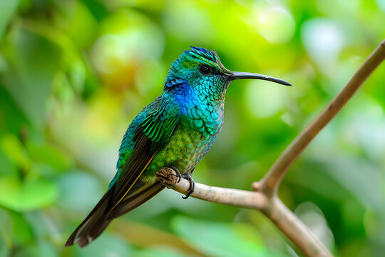 Vibrant Tropical Bird on Tree Branch Amidst Lush Green Foliage: A Snapshot from Mother Nature's Reality