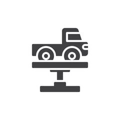 Car on a lift or elevator platform vector icon