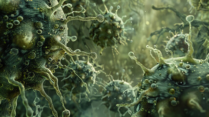 Vibrant Render of Microscopic Danger Viruses and angry Bacteria in High Detail.