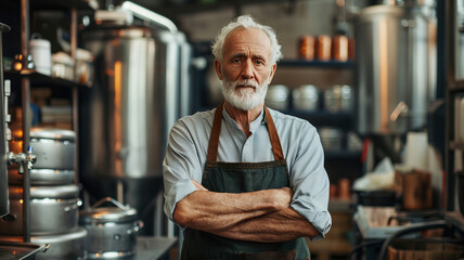 Confident Senior Brewmaster Standing in His Craft Brewery