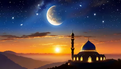 Fotobehang Sky night stars and moon, islamic night, sunset, twilight  © Loliruri