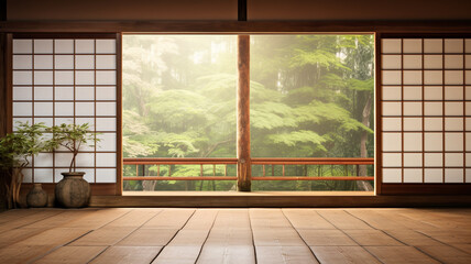 Empty Japanese style room with Japanese style natural background