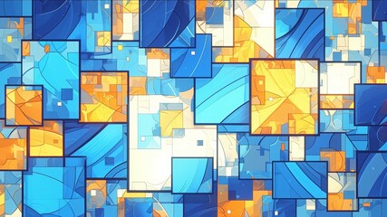 Abstract Blue and Orange Stained Glass, with blocks of blue and orange stained glass