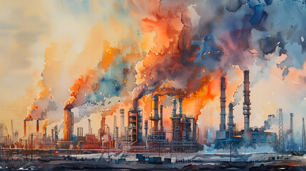 factory smoke issues, Envision a future where the global distribution, vector illustration, Generative Ai