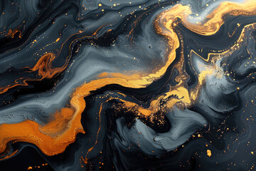 A detailed texture of black, white and gold waves with golden highlights in the style of various artists. Created with Ai - obrazy, fototapety, plakaty