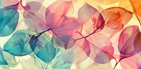 Fototapeta na wymiar x ray foliage leaves pattern background, soft colors pastel palette