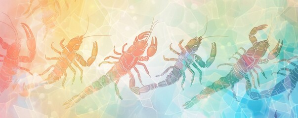 Obraz na płótnie Canvas soft colors rainbow palette of scorpions animals pattern ,with x-ray effect on a pastel background. 