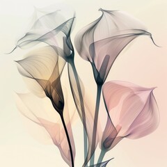 x -ray beautiful calla lilies pattern, wallpaper background, soft color spring palette