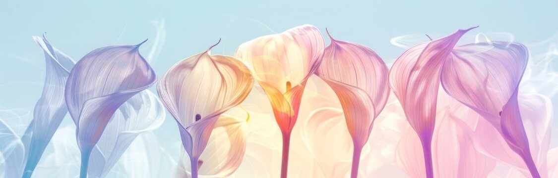 x -ray beautiful calla lilies pattern, wallpaper background, soft color spring palette